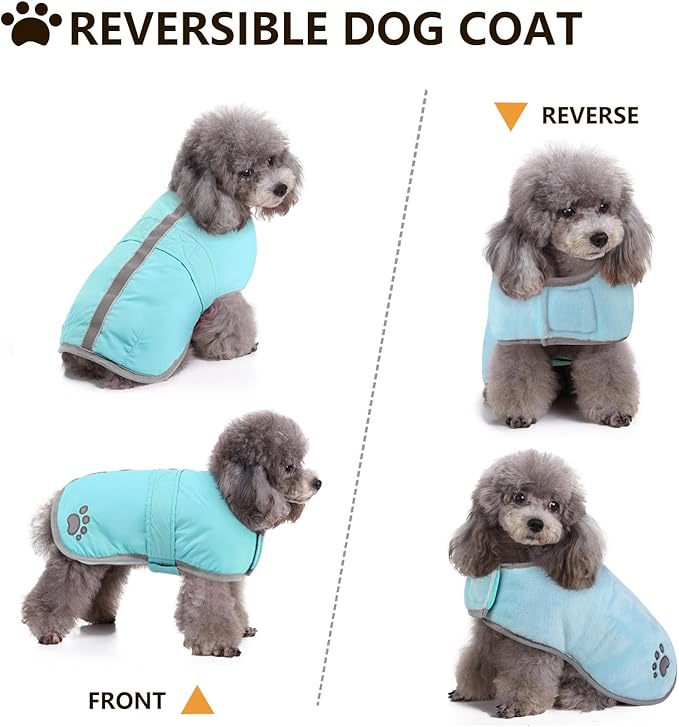 Queenmore Winter Coat, Fleece Puffer Down Vest, Cold Weather Pet Jacket, Waterproof Reflective Reversible Sweater Clothes for Small, Medium and Large Dogs (Light Blue, XS)