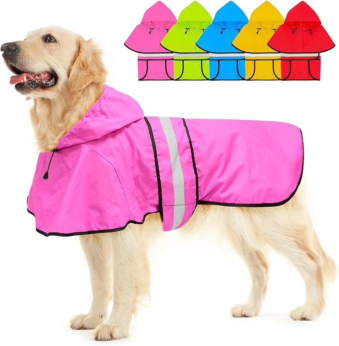 Dog Raincoat for Large Dogs - Reflective Dog Rain Jacket Lightweight Doggy Raincoats Adjustable Rain Coat for Dogs (X-Large, Pink)