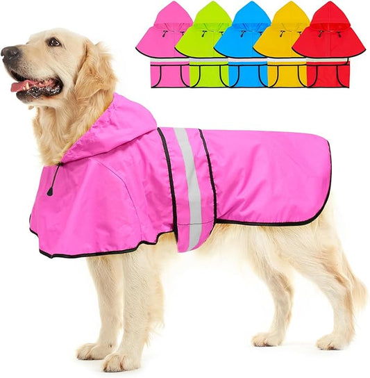 Dog Raincoat for Large Dogs - Reflective Dog Rain Jacket Lightweight Doggy Raincoats Adjustable Rain Coat for Dogs (X-Large, Pink)