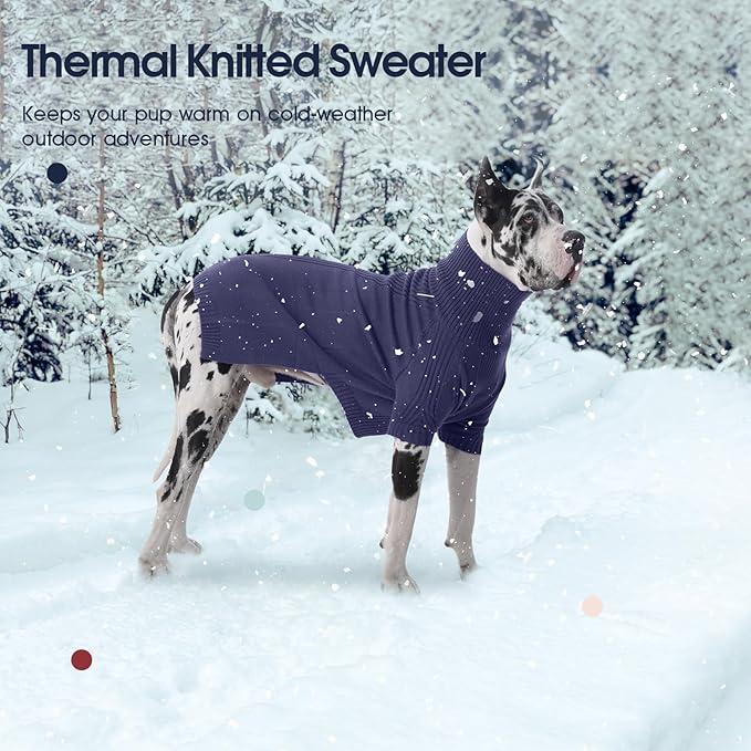 IECOii Great Dane Sweater,5XL Extra Large Sweater for Giant Breed Dogs in Winter,Turtleneck Cold Weather Knit Clothes,Machine Washable,Elastic Pullover for Saint Bernard,Mastiff (Blue,XXXXXL)