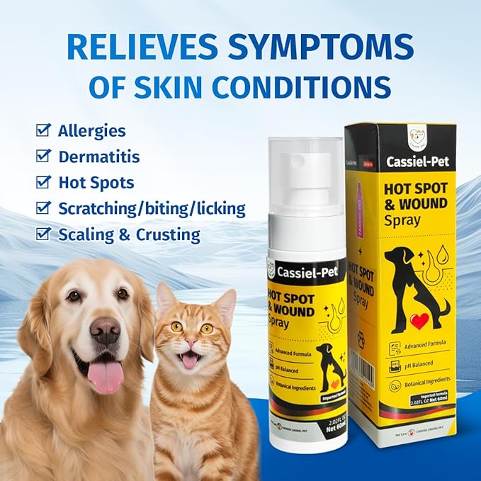 Hot Spot Spray for Dogs and Cats, Itch Relief Spray and Hot Spot Treatment for Irritated Dry Itchy Skin, Allergies, and Dermatitis for Dogs & Cats, 2.02oz