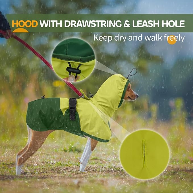 Dog Raincoat Waterproof Reflective Rain Coat with Adjustable Belly Strap & Leg Straps, Hooded Dog Rain Jacket with Leash Hole, Windproof Puppy Rain Gear for Small Medium Large Dogs