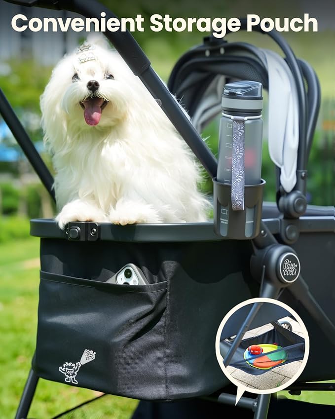 Pet Stroller for Small Dogs and Cats, One-Click Foldable Dog Stroller with Detachable Carrier & 3 Safety Tethers, Holds up to 33 lbs, Storage Basket & Cup Holder, Breathable Mesh, Black