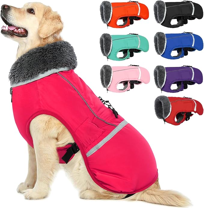 QBLEEV Warm Dog Coat Reflective Dog Jacket, Waterproof Dog Winter Coat Turtleneck Dog Clothes for Cold Weather, Thick Fleece Dog Snowsuit Christmas Dog Vest Pet Apparel for Small Medium Large Dogs S