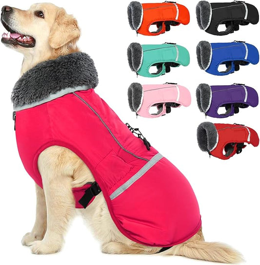 QBLEEV Warm Dog Coat Reflective Dog Jacket, Waterproof Dog Winter Coat Turtleneck Dog Clothes for Cold Weather, Thick Fleece Dog Snowsuit Christmas Dog Vest Pet Apparel for Small Medium Large Dogs S