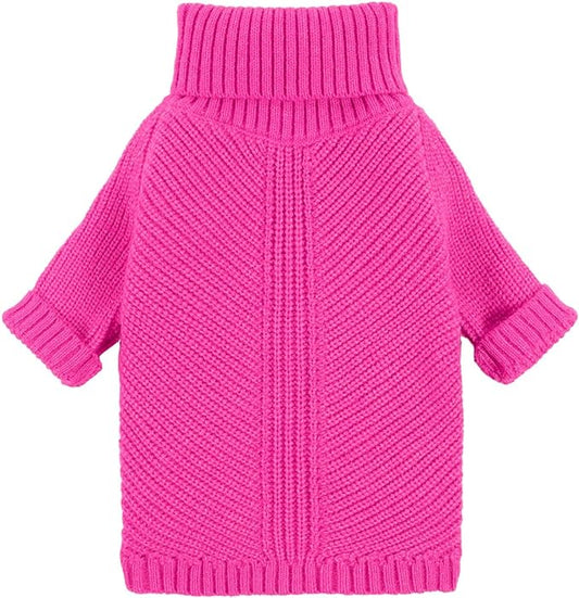 Fitwarm Valentines Dog Turtleneck Sweater, Dog Winter Clothes for Small Dogs Girl, Knitted Pet Coat, Cat Outfit, Hot Pink, Medium