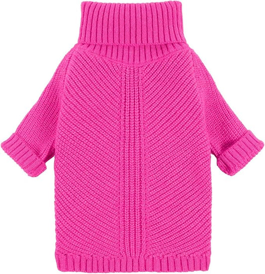 Fitwarm Valentines Dog Turtleneck Sweater, Dog Winter Clothes for Small Dogs Girl, Knitted Pet Coat, Cat Outfit, Hot Pink, Small