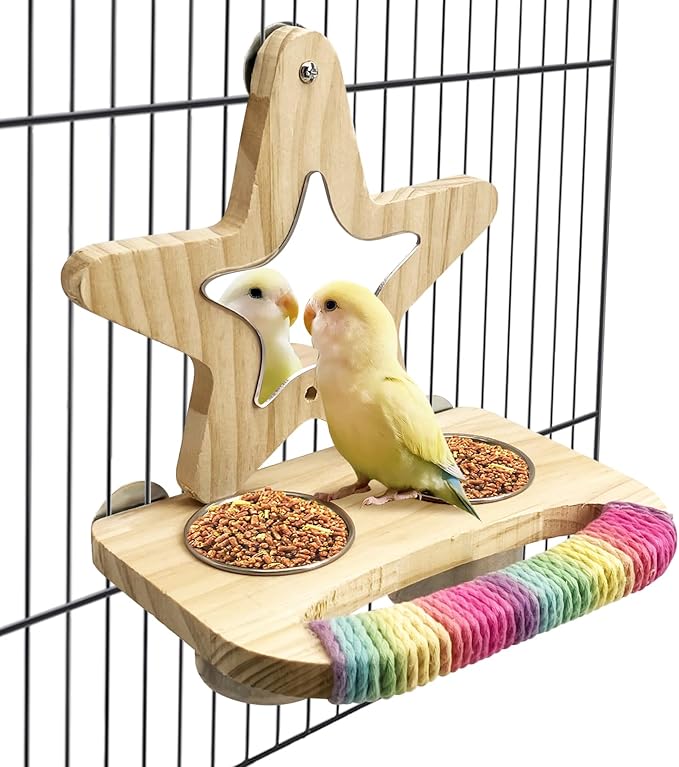 Tfwadmx Bird Parrot Wooden Feeding Cups Small Bird Feeding Dish Cups Stainless Steel Birds Bowls Food Water Bowls with Food Holder for Cockatiel Lovebirds Parakeet Finches