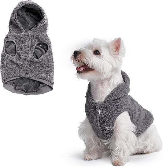 Spark Paws Teddy Dog Sweater, Sherpa Jacket Vest with Warm Fleece Lining, Winter Coat Suitable for Small Medium Large XL XXL Breeds - Grey - S