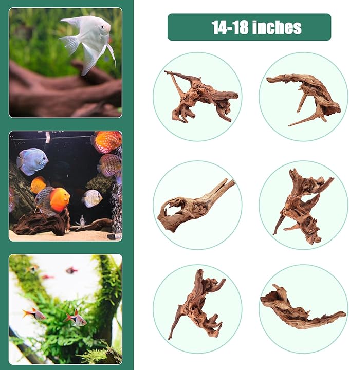 Driftwood for Aquarium, 2 Pieces 14-18 Inches Large Natural Drift Wood Fish Tank Assorted Branch Decorations for Reptile Hide