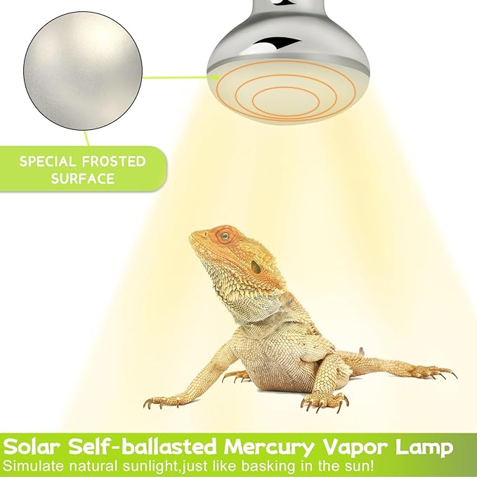 80W UVA UVB Vapor Reptile Heat Lamp, High Intensity Self-Ballasted UVB Basking Lamp Bulb,Full Spectrum Sun Light for Reptiles and Amphibians