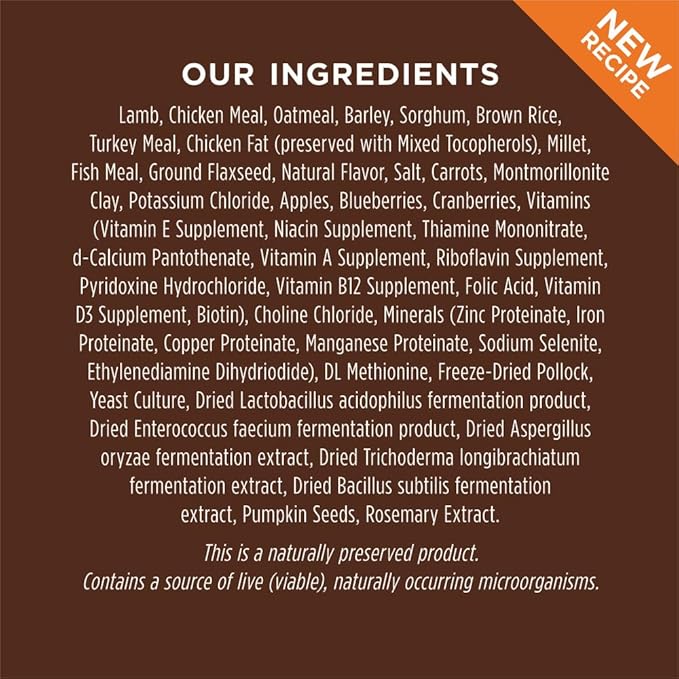 Instinct Be Natural, Natural Dry Dog Food, Raw Coated Kibble - Real Lamb & Oatmeal, 24 lb. Bag