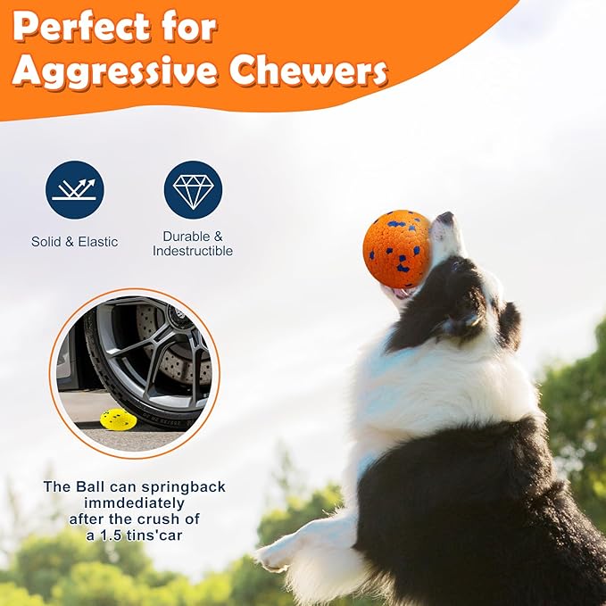 2 Pack Dog Balls Indestructible Tennis Balls for Dogs Durable Bouncy Dog Toy Balls for Aggressive Chewers Interactive Dog Toys for Water Toy Fetch Balls, Yellow,Orange