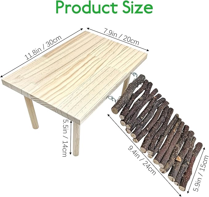 BNOSDM Wooden Basking Platform with Climbing Ramp Reptiles Hideout Bearded Dragon Hide Cave Reptile Tank Accessories Suit for Tortoise, Lizard, Toad, Gecko (Rectangle)