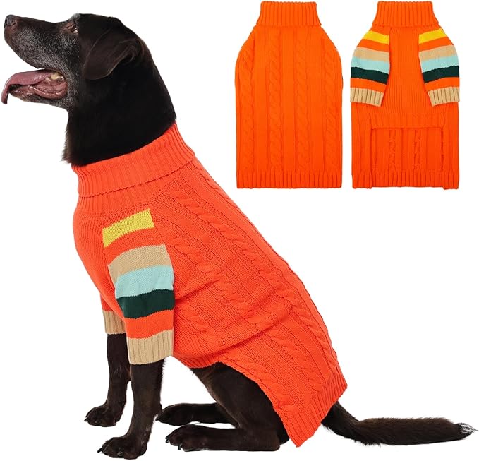 XXL Dog Sweaters Stretchy, Turtleneck Knit Sweater for Extra Large Dogs, Sweaters for Large Size Dogs, Warm Christmas Big Dog Sweater Golden Retriever, Labrador, Rottweiler (Orange XXL)