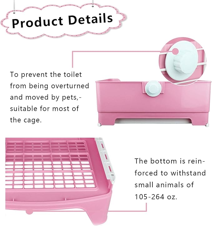 PINVNBY Large Rabbit Litter Box Corner Toilet Box Bigger Pan Pet Potty Trainer with Drawer for Adult Bunny Guinea Pig Chinchilla Ferret Galesaur Hedgehog Small Animals(Pink)