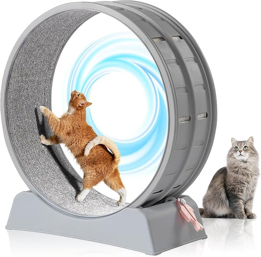 VINGLI Cat Wheel, Cat Treadmill with Carpeted Runway, Cats Running Wheel for Daily Exercise and Weight Loss, Gray