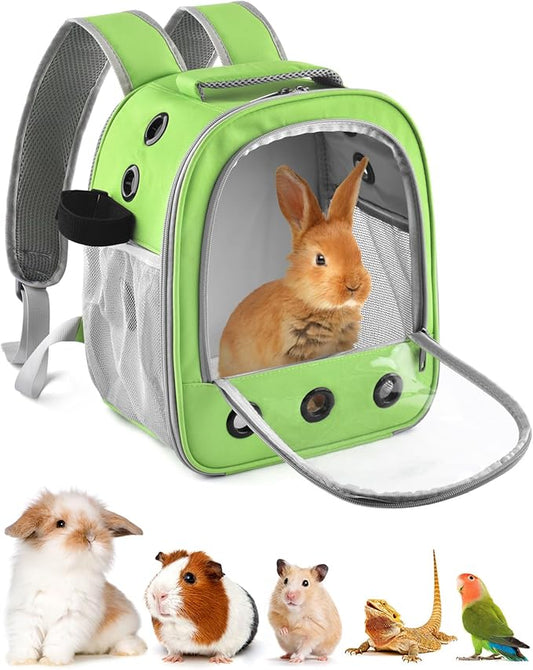Guinea Pig Carrier Backpack, Portable Rabbit Travel Carring Bag for Pet Bunny Chinchilla Bearded Dragon Hamster Parrot Outgoing Pouch Case with Water Bottle Holder & Detachable Pad (Green)