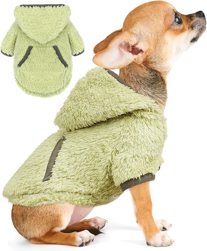 Small Dog Sweater Fleece Dog Hoodie Girl Boy Winter Warm Puppy Clothes for Chihuahua Teacup Yorkie Soft Stretchy Tiny Outfits Cat Sweater Pet Clothing, Green, S