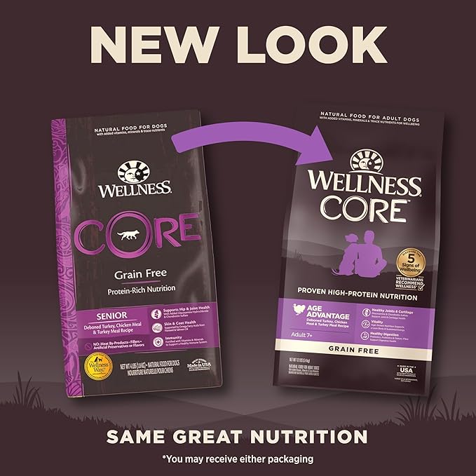 Wellness CORE Grain-Free Senior Dry Dog Food, Made in USA with Natural Ingredients, No Meat by-Product, Fillers, Artificial Flavors, or Preservatives (12-Pound Bag, Turkey)