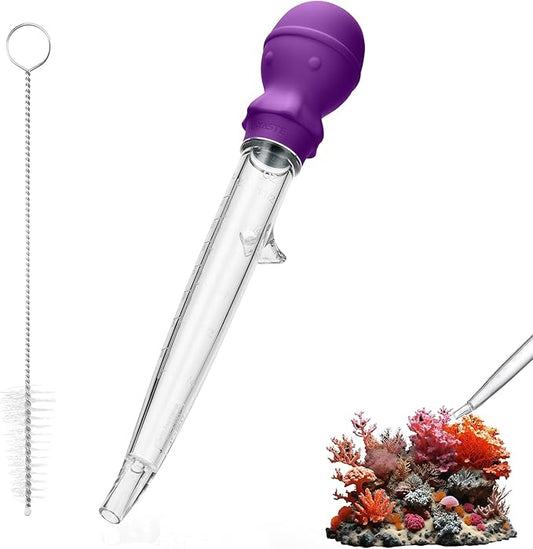 U-Taste Aquarium Pipette Cleaner: 1.5oz Coral Feeder for Fish Tank Cleaning, Manual Feeding Tube, Food Grade Siphon Dropper, Waste Remover with Strong Suction & Stand & Brush (11.98in, Purple)