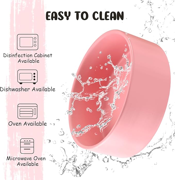 SPUNKYJUNKY 15° Slanted Ceramic Dog and Cat Bowl with Wooden Stand, Tilted Bulldog Food and Water Bowl No Slip Non-Spill for Cats Medium Dogs Big Face Pets 13.5 OZ (1.7 Cups, Pink × 2)