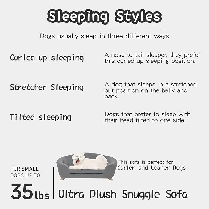SHAVI Large Dog Couch, 35" Wide Pet Sofa for Large and Medium Dogs with Removable Mattress Cover, Luxury Raised Dog Couch Velvet Lounging Bed with Anti-Slip Bottom(Grey)