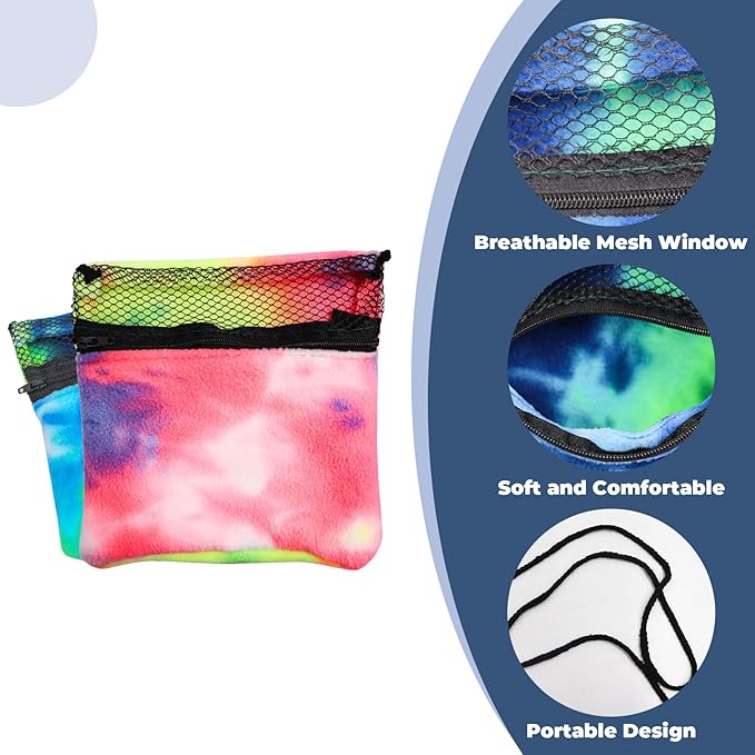 2 Packs Pet Bonding Pouch, Colorful Small Animal Carrier with Breathable Mesh Window, Pet Travel Carrier Accessories for Gerbils, Squirrels, Hamsters, Little Snakes, Geckos