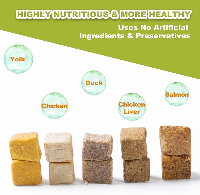 5-in-1 Freeze-Dried Cat & Dog Treats - Natural Chicken, Salmon, Egg Yolk, Duck & Liver, Grain-Free High Protein Snacks (5oz)