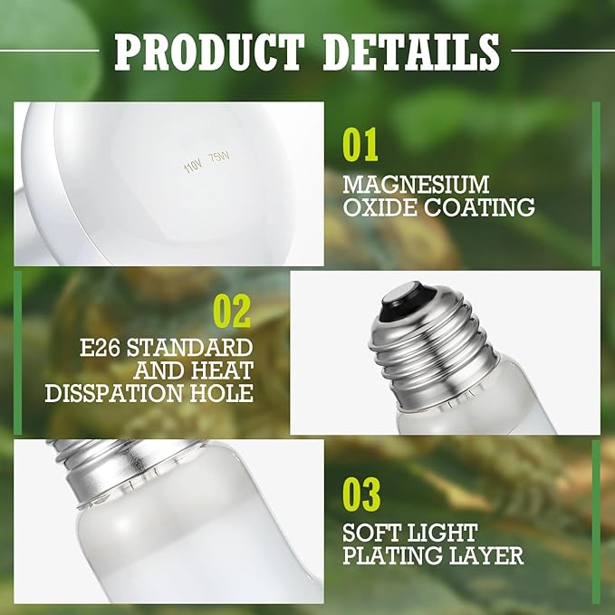 Tarpop 8 Pcs Reptile Heat Lamp Bulb, 75w Reptile Basking Heat Light Bulb Uva Daylight for Bearded Dragon, Amphibian, Turtle, Lizard, Chicken