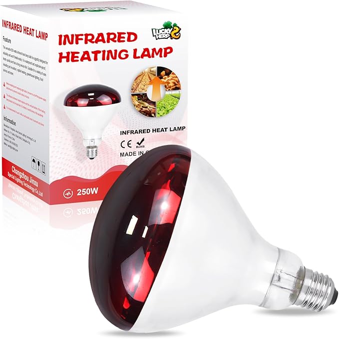LUCKY HERP Heat Lamp for Chickens, 250 Watt Red Heat Lamp Bulbs, Infrared Heat Lamp for Chickens, Chicks, Reptile, Pets, Brooder Coop, Poultry (1 Pack)