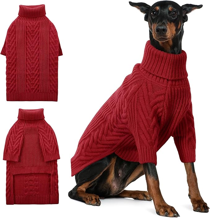 ASENKU Extra-Large Dog Sweater, Dog Sweaters for Extra Large Dogs, Pet Sweatshirt Apparel Turtleneck Pullover Winter for Doberman, Great Dane (Red, 3XL)
