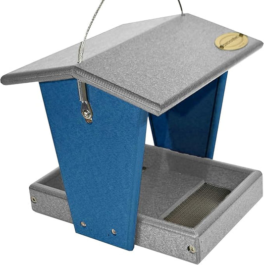 Plastic Hanging Hopper Bird Feeder, Small Bird Feeders for Outdoors, Suitable for Food Seed, Mealworm (Small, Light Gray & Blue)