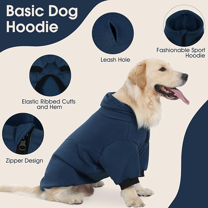 Basic Dog Hoodie, Soft and Warm Dog Sweater Shirt Hoodies with Leash Hole, Cold Weather Clothes Fleece Pullover for Small to Large Dogs Boys and Girls
