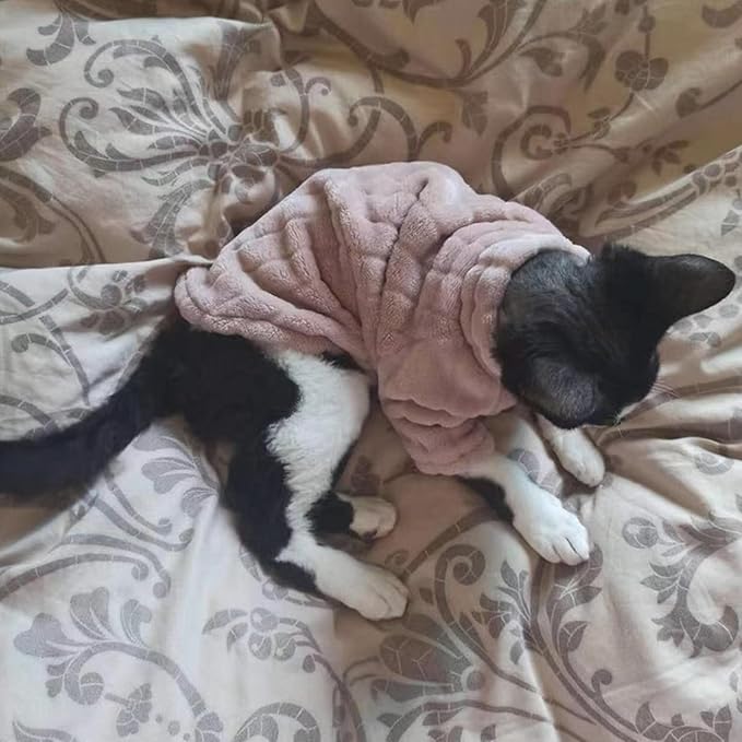 Turtleneck Sweater for Sphynx Cat Soft Coral Fleece Cat Clothes Thick Winter Warm Outfit Coat for Hairless Cats and Small Dogs Apparel with Sleeves (Pink, XL (9-13 lbs))