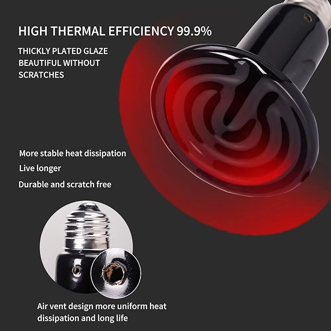 100W 2PCS Reptile Heat Lamp Black Ceramic Heat Emitter,Infrared Heater Bulb for Pet Coop Heater Chicken Lizard Turtle Brooder Aquarium Snake