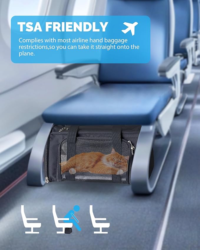 L&W BROS. Airline Approved Cat Carrier - Soft Sided Pet Travel Bag for Cats and Small Dogs Under 16 lbs TSA Approved Pet Carrier in Cabin (Black)