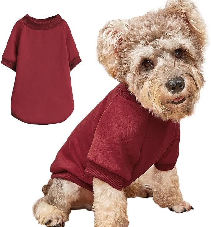 Puppy Sweater for Small Dogs Clothes Warm Winter Cat Clothe Pet Sweatshirt Knitwear Doggie Kitten Clothing, Wine, Small