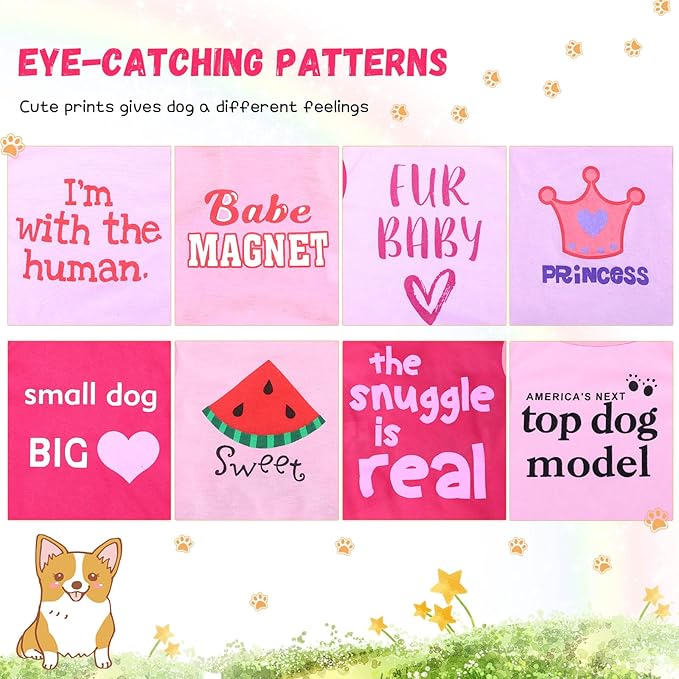 Reginary 8 Pieces Pet Shirts Summer Printed Puppy Dog Shirt Soft Pullover Cute Dog Sweatshirts Puppy Girl Female Clothes Outfits Small Doggie Cats(Cute Pattern,Size L)