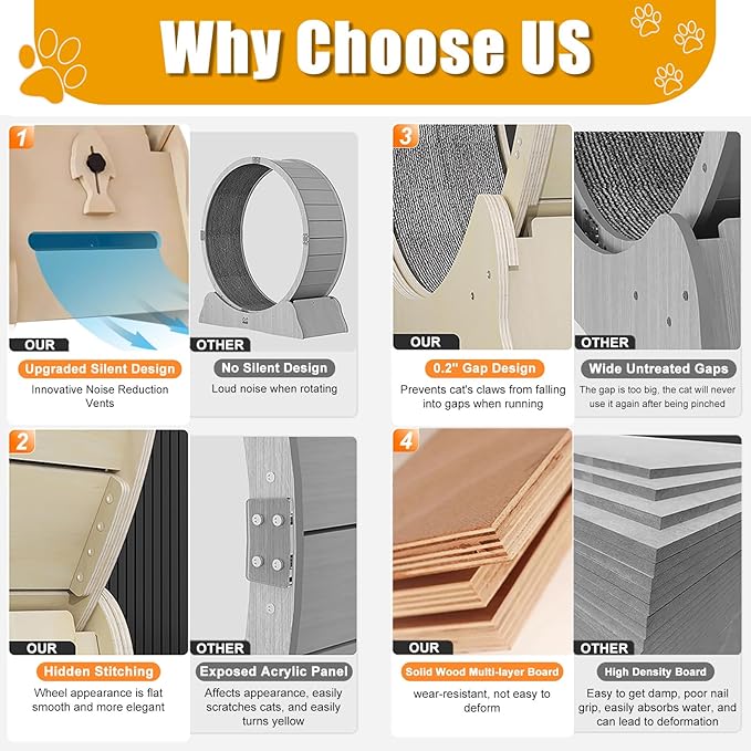 Large Cat Exercise Wheel 40 inch - Natural Solid Wood Cat Wheel Exerciser for Indoor Cats, Safety Cat Treadmill with Lock & Minimized Gapdesign