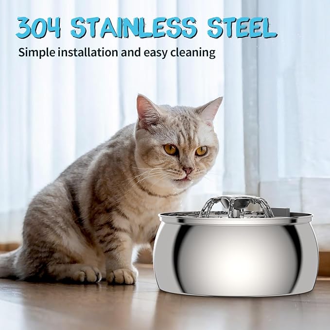 Tomxcute Cat Water Fountain - 4.0L/135oz Flower Design Fountain for Drinking - Large Capacity Stainless Steel Cat Water Fountain - Comes with 3 Replacement Filters