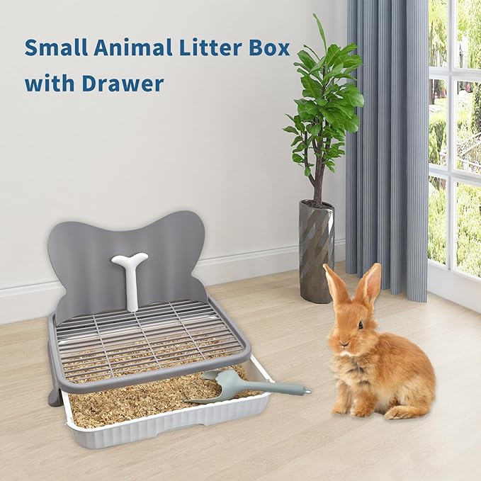 Fhiny Rabbit Litter Box with Drawer, Guinea Pig Litter Box for Cage Rectangular Small Animal Potty Trainer Bunny Corner Toilet for Rabbit Guinea Pig Chinchilla Ferret Hedgehog Easy to Clean