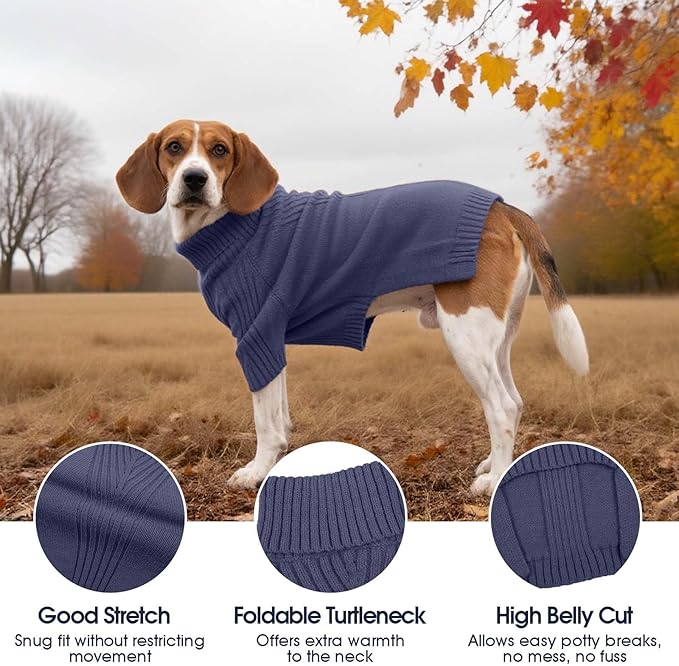 IECOii Extra Large Dog Sweater 4XL,Thermal Warm Dog Sweaters for Giant Breed Dogs,Turtleneck Knitted Knitwear for Pet Winter,Stretchy&Easy On Doggy Sweatshirt for Doberman,Great Dane(Blue,XXXXL)