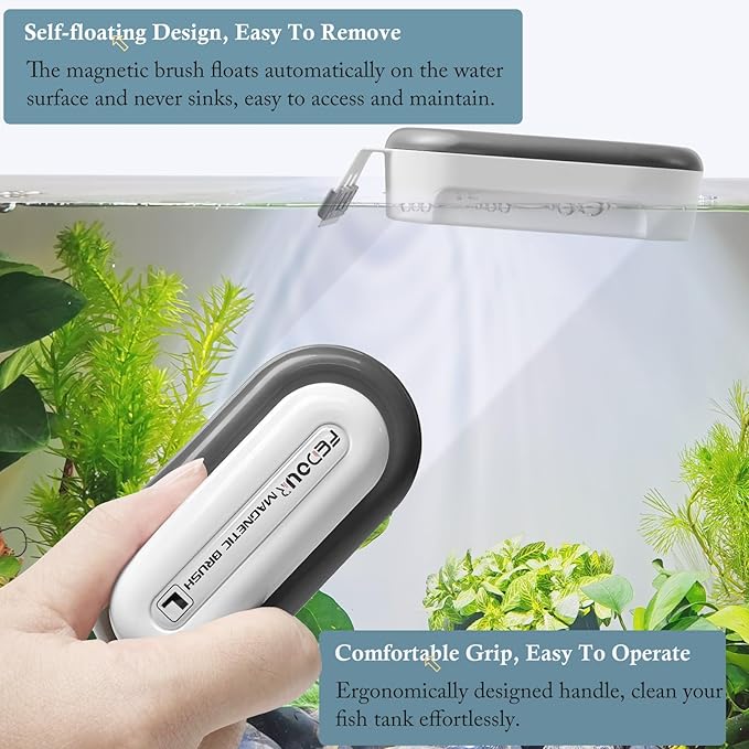 FEDOUR Aquarium Strong Magnetic Cleaner with 2 Detachable Algae Scraper, Fish Tank Magnet Cleaning Tool, Aquarium Floating Scrubber Brush for Glass and Acrylic Tanks 0.3-1 inch (Large)