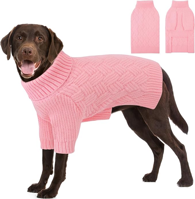SUNFURA Dog Sweater Large Size Dogs, XL Dog Sweaters for Winter, Extra Large Breeds Girl Boy Pullover, Pet Knitted Knitwear Fall Sweatshirt for Pitbull, Labrador Retriever, Pink X-Large