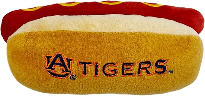 NCAA Auburn Tigers HOT Dog Plush Dog & CAT Squeak Toy- Cutest HOT-Dog Snack Plush Toy for Dogs & Cats with Inner Squeaker & Beautiful Football/Basketball Team Name/Logo