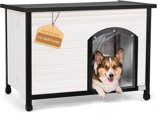 Petsfit 40.2" Dog House Outdoor, Unfold to Use, Folding Dog House Outdoor, No Tools Required Assembly, Outside Dog House with Durable Asphalt Roof (Medium, White)