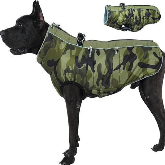 Dog Coat Winter Warm Dog Jackets for Large Dogs Reflective Snowsuit with Harness Fleece Dogs Snow Jacket Waterproof Pet Clothes for Cold Weather