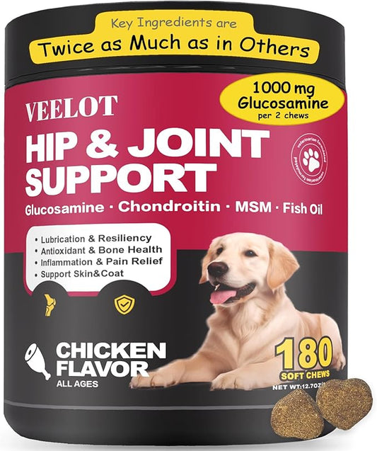 Advanced Dog Hip and Joint Supplement. 14 Active Ingredients, Glucosamine for Dogs Joint Health with Chondroitin, MSM, Turmeric, Omega 3. Joint Pain Relief Chews for Dogs of All Age Size Breed, 180pcs