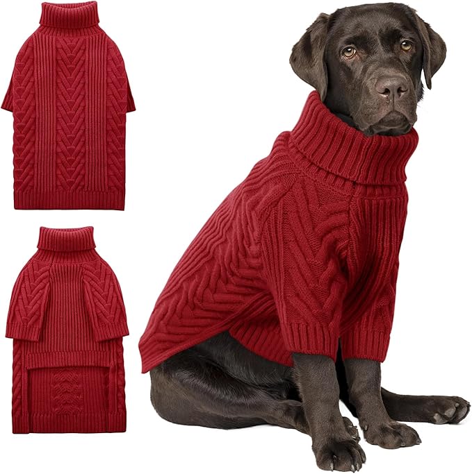 ASENKU XL Dog Sweater, Dog Sweaters for Extra Large Dogs,Pet Sweatshirt Apparel Turtleneck Pullover Winter Pitbull, Labrador Retriever(Red, X-Large)